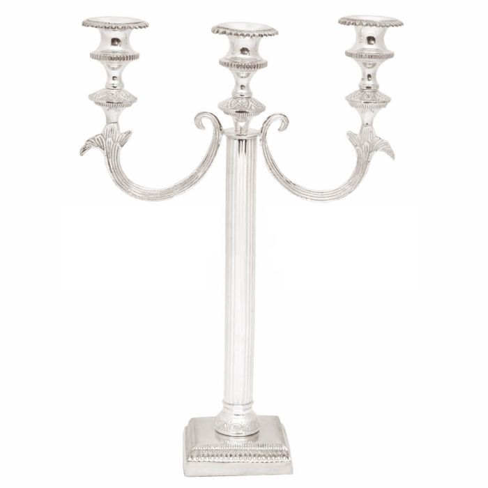 Grehom 3 Arm Candelabra - Silver Fountain; 40 cm Candle Holder