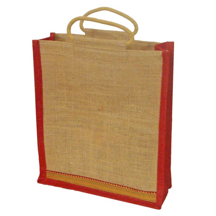 Grehom Hessian Bag Large - Red Zari