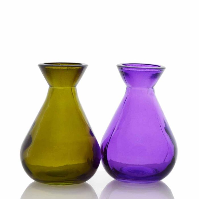 Grehom Recycled Glass Bud Vase - Classic (Patlican); 10 cm Vase; Set of 2 Coloured Vases