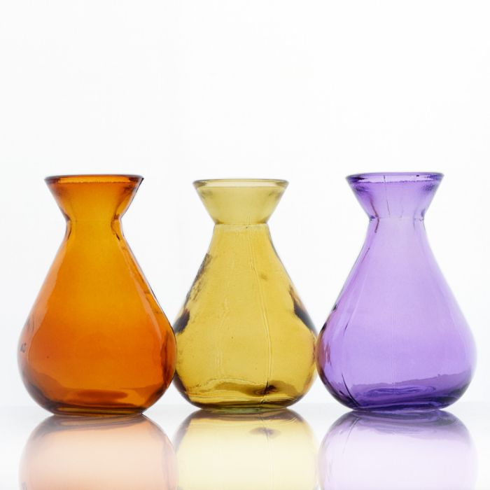Grehom Recycled Glass Bud Vase - Classic (Pansy); 10 cm Vase; Set of 3 Multi-coloured Vases