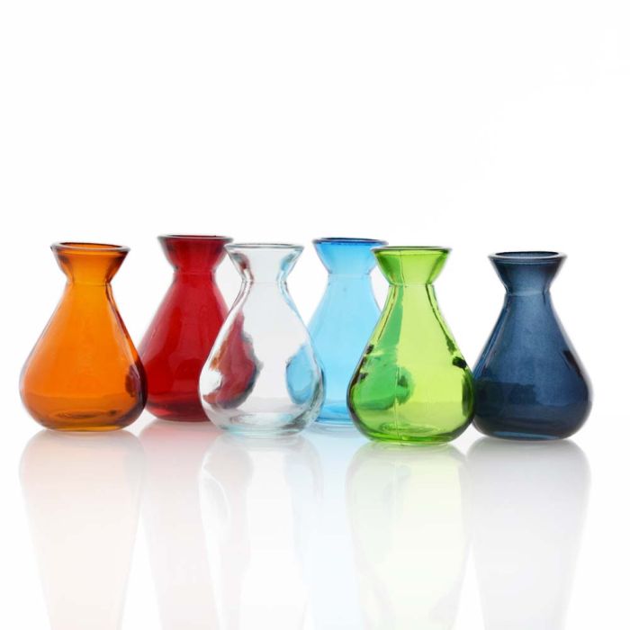Grehom Recycled Glass Bud Vase - Classic (Spectrum); 10 cm Vase; Set of 6 Multi-coloured Vases