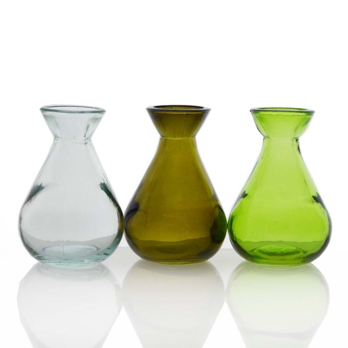 Grehom Recycled Glass Bud Vase - Classic (Verdant); 10 cm Vase; Set of 3 Multi-coloured Vases