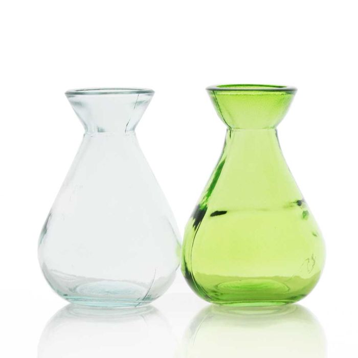 Grehom Recycled Glass Bud Vase - Classic (Nature); 10 cm Vase; Set of 2 Coloured Vases