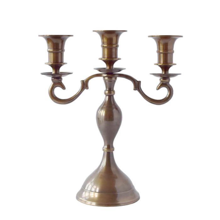 Grehom 3 Arm Candelabra - Pall Mall (Old English); 23 cm Brass Candle Holder