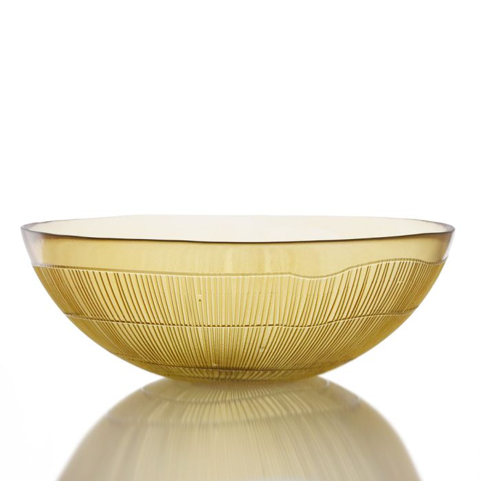 Grehom Recycled Glass Bowl - Ribbed (Honey); 30 cm Coloured Bowl