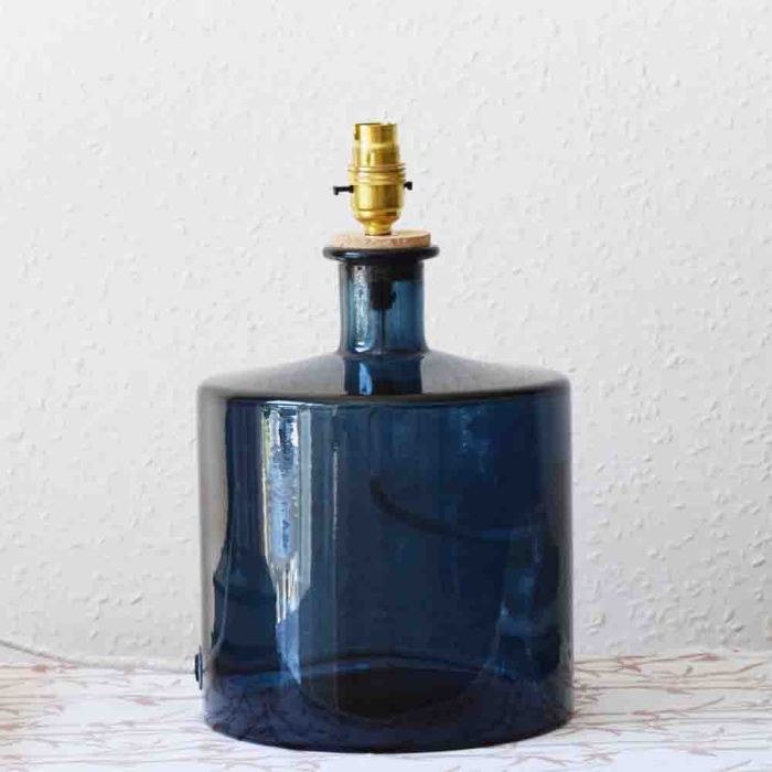 Grehom Table Lamp Base- Cylinder (Dark Blue); 32cm Recycled Glass Table Lamp Base