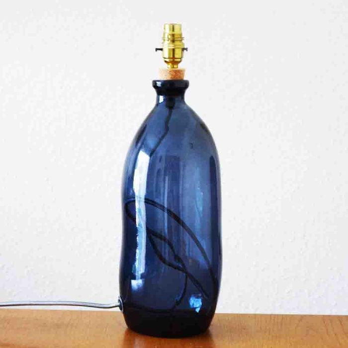 Grehom Table Lamp Base- Curvy (Dark Blue); 43cm Recycled Glass Lamp Base