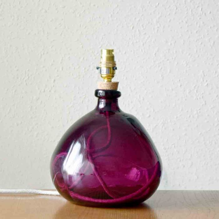 Grehom Table Lamp Base- Bubble (Burgundy); 32cm Recycled Glass Lamp Base