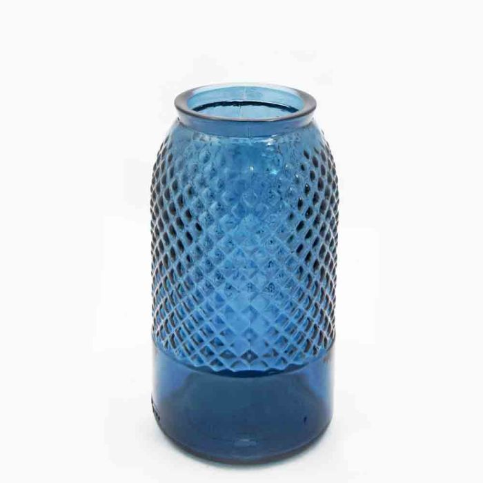 Grehom Recycled Glass Vase- Diamond (Blue); 27cm Flower Vase