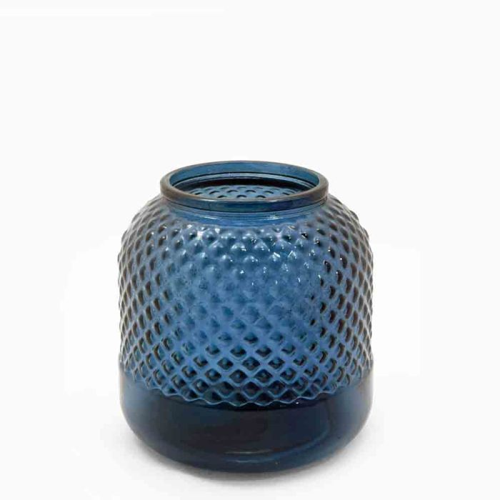 Grehom Recycled Glass Vase - Diamond (Blue); 18cm Flower Vase