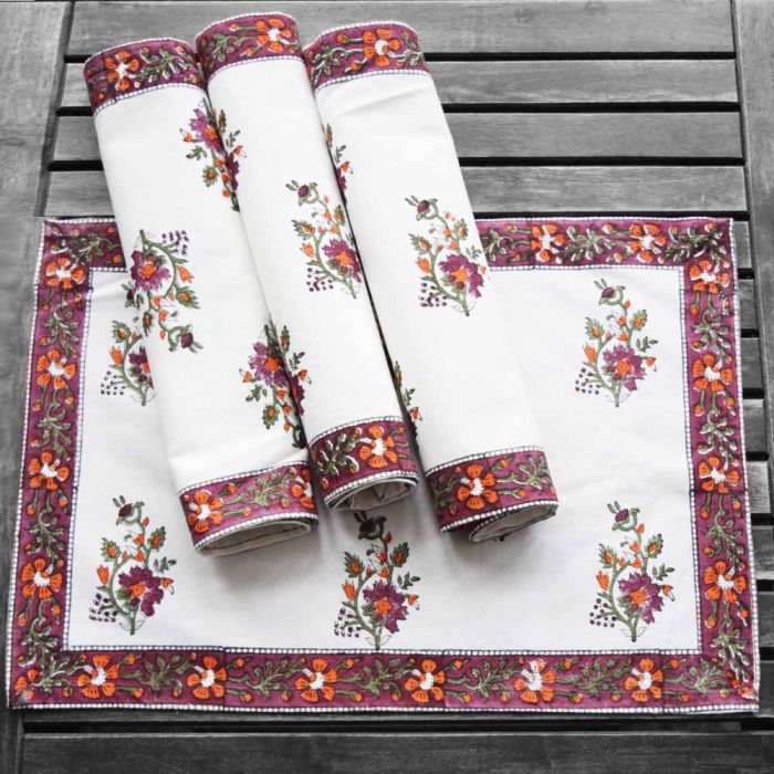 Grehom Placemats (Set of 2) - Terracotta Flower Bouquet; Cotton Tablemats