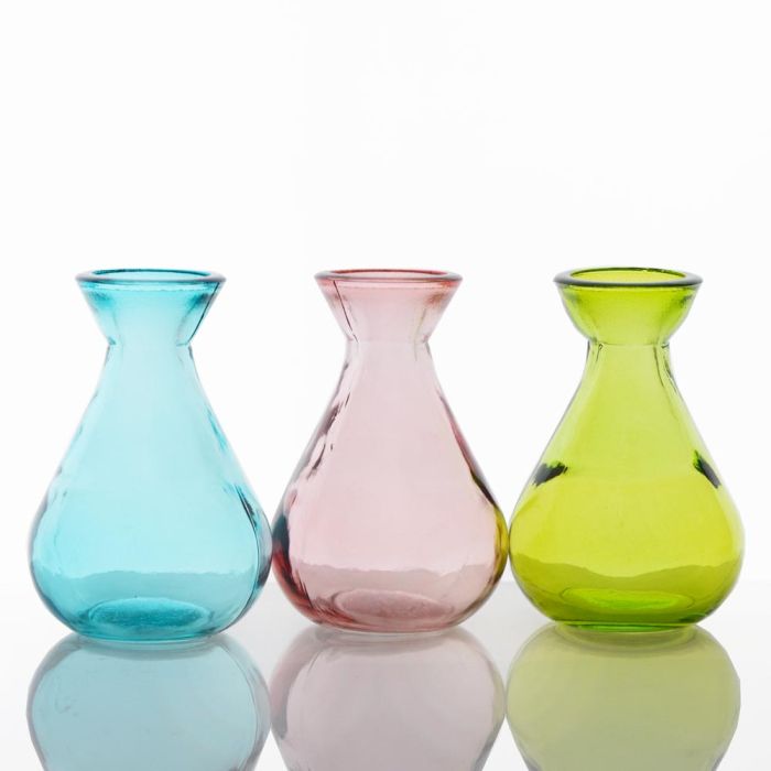 Grehom Recycled Glass Bud Vase - Classic (Silk); 10 cm Vase; Set of 3 Multi-coloured Vases