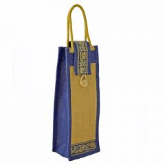 Grehom Hessian Bottle Gift Bag - Blue Zari