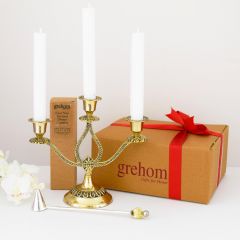 Grehom 3 Arm Candelabra Boxed Set - Antique Golden