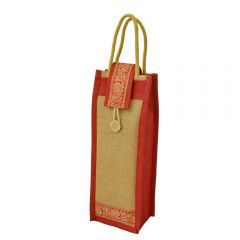Grehom Hessian Bottle Gift Bag - Red Zari