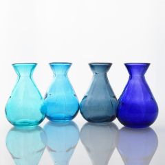 Grehom Recycled Glass Bud Vase - Classic (Topaz); 10 cm Vase; Set of 4 Multi-coloured Vases