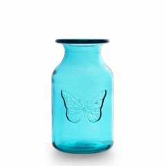 Grehom Recycled Glass Vase - Flowers (Blue); 16 cm Vase