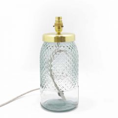 Grehom Table Lamp Base- Diamond (Clear); 34 cm Recycled Glass Table Lamp Base with Brass Plate