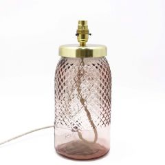 Grehom Table Lamp Base- Diamond (Blush); 34 cm Recycled Glass Table Lamp Base with Brass Plate