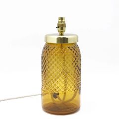 Grehom Table Lamp Base- Diamond (Orange); 34 cm Recycled Glass Table Lamp Base with Brass Plate