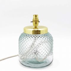 Grehom Table Lamp Base- Diamond (Clear); 25 cm Recycled Glass Table Lamp Base with Brass Plate