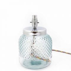 Grehom Table Lamp Base- Diamond (Clear); 25 cm Recycled Glass Table Lamp Base with Chrome Plate