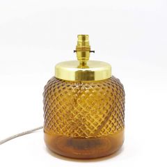 Grehom Table Lamp Base- Diamond (Orange); 25 cm Recycled Glass Table Lamp Base with Brass Plate