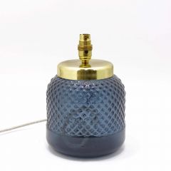 Grehom Table Lamp Base- Diamond (Blue); 25 cm Recycled Glass Table Lamp Base with Brass Plate