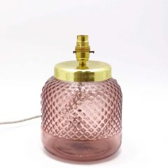 Grehom Table Lamp Base- Diamond (Blush); 25 cm Recycled Glass Table Lamp Base with Brass Plate
