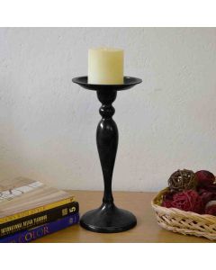 Grehom Pillar Candle Holder- Black; 32 cm Brass Candle Holder