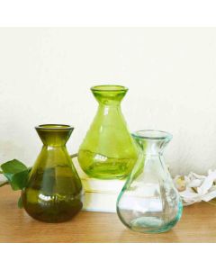 Grehom Recycled Glass Bud Vase - Classic (Verdant); 10 cm Vase; Set of 3 Multi-coloured Vases