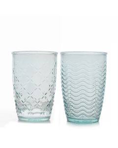 Grehom Recycled Glass Tumbler (Set of 2)- Net and Waves (360ml)
