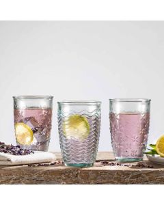 Grehom Recycled Glass Tumblers (Set of 2)- Net and Waves (360ml)