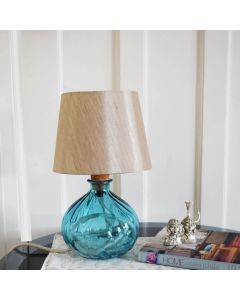 Grehom Table Lamp Base- Spiral (Topaz Blue); 24 cm Recycled Glass Lamp Base