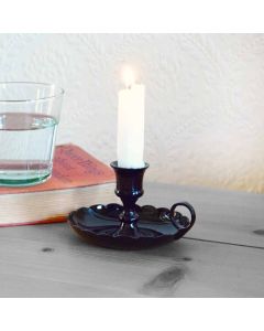Grehom Brass Candlestick - Glossy Black Mantelpiece (Large); 6 cm Candle Holder