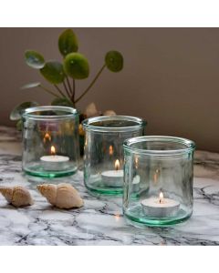 Grehom Recycled Glass Small Tealight Holder- Clear; Set of 3