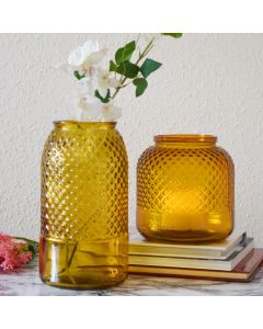 Grehom Recycled Glass Vase- Diamond (Orange); 27 cm Flower Vase