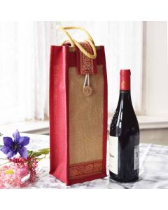 Grehom Hessian Bottle Gift Bag - Red Zari