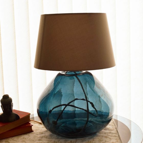 39 Cm Recycled Glass Lamp Base, Blue Glass Table Lamp Base