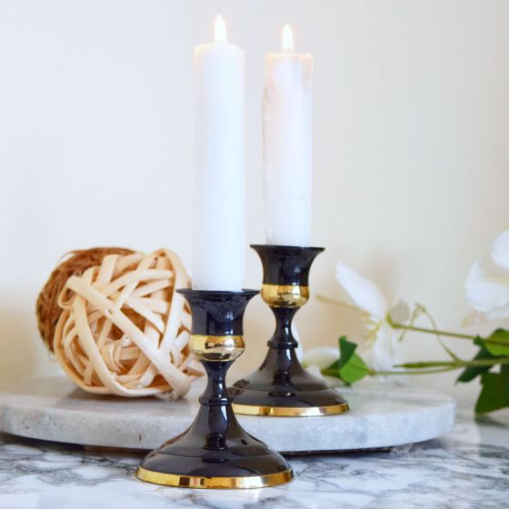 Black Grehom Candlestick 8 cm Candle holder made from solid brass Nice & Simple