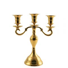 Grehom 3 Arm Candelabra - Pall Mall (Golden); 23 cm Brass Candle Holder