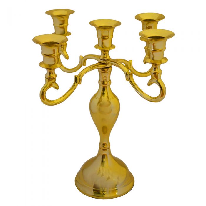 Grehom 5 Arm Candelabra - Golden; 30 cm Brass Candle Holder